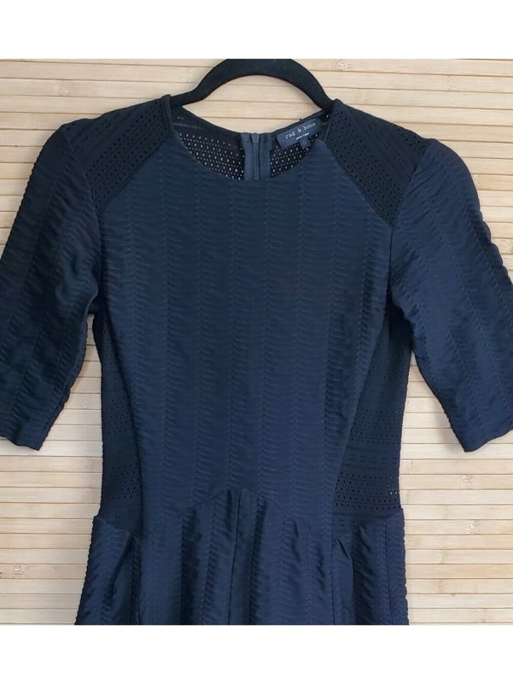 Rag & Bone Dress Niki Black Stretch Pointelle Knit Size 0 Fit & Flare Mini - Picture 6 of 10